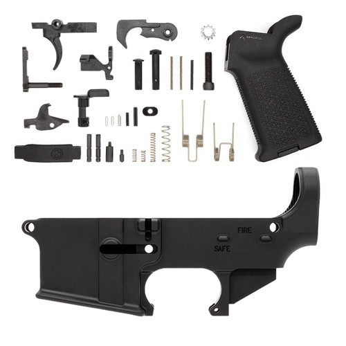 80% Lower (Fire/Safe Marked) w/ Mil-Spec AR15 Lower Parts Kit, Magpul® MOE® Grip & MOE® Trigger Guard | Polymer80