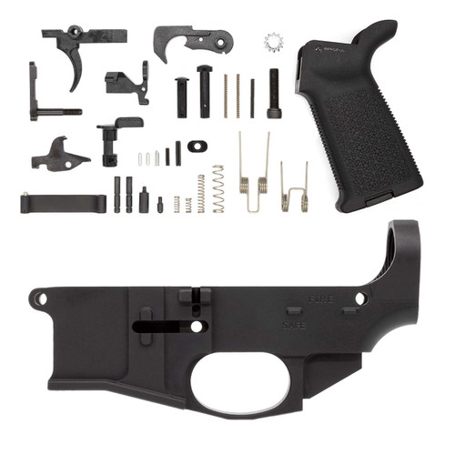 Premium 80% Lower Fire/Safe Marked Billet with Mil-Spec AR15 Lower Parts Kit and Magpul® MOE® Grip | Polymer80